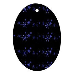 Xmas Elegant Blue Snowflakes Oval Ornament (two Sides)