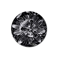 Black And White Passion Flower Passiflora  Rubber Coaster (round)  by yoursparklingshop