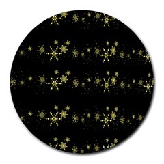 Yellow Elegant Xmas Snowflakes Round Mousepads by Valentinaart