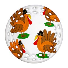 Thanksgiving Turkeys Round Filigree Ornament (2side) by Valentinaart
