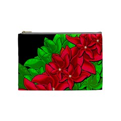 Xmas Red Flowers Cosmetic Bag (medium)  by Valentinaart