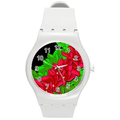 Xmas Red Flowers Round Plastic Sport Watch (m) by Valentinaart