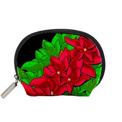 Xmas Red Flowers Accessory Pouches (small)  by Valentinaart