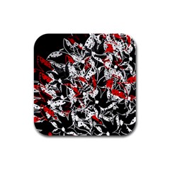 Red Abstract Flowers Rubber Square Coaster (4 Pack)  by Valentinaart