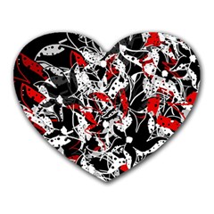 Red Abstract Flowers Heart Mousepads by Valentinaart