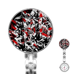 Red Abstract Flowers Stainless Steel Nurses Watch