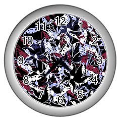 Decorative Abstract Floral Desing Wall Clocks (silver)  by Valentinaart