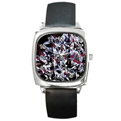 Decorative Abstract Floral Desing Square Metal Watch by Valentinaart