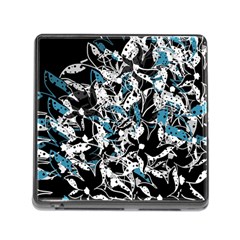 Blue Abstract Flowers Memory Card Reader (square) by Valentinaart