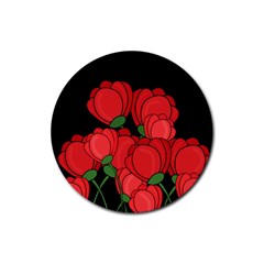 Red Tulips Rubber Round Coaster (4 Pack)  by Valentinaart