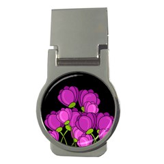 Purple Tulips Money Clips (round)  by Valentinaart