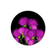 Purple Tulips Rubber Round Coaster (4 Pack)  by Valentinaart