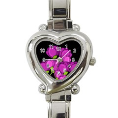 Purple tulips Heart Italian Charm Watch