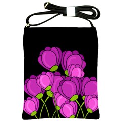 Purple Tulips Shoulder Sling Bags by Valentinaart