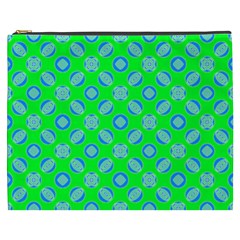 Mod Blue Circles On Bright Green Cosmetic Bag (xxxl)  by BrightVibesDesign