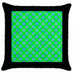 Mod Blue Circles On Bright Green Throw Pillow Case (black) by BrightVibesDesign