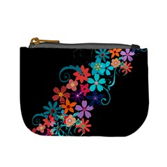 Coorful Flower Design On Black Background Mini Coin Purses