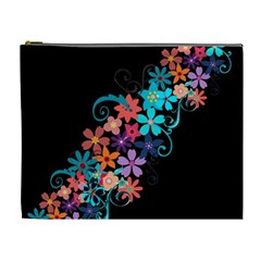 Coorful Flower Design On Black Background Cosmetic Bag (xl) by GabriellaDavid