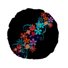 Coorful Flower Design On Black Background Standard 15  Premium Round Cushions by GabriellaDavid