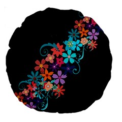 Coorful Flower Design On Black Background Large 18  Premium Round Cushions