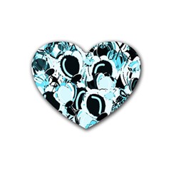 Blue Abstract  Garden Rubber Coaster (heart)  by Valentinaart