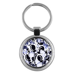 Blue Abstract Floral Design Key Chains (round) 