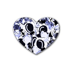 Blue Abstract Floral Design Rubber Coaster (heart)  by Valentinaart