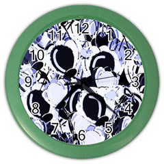 Blue Abstract Floral Design Color Wall Clocks