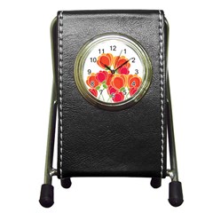 Orange Flowers  Pen Holder Desk Clocks by Valentinaart