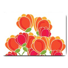 Orange Flowers  Large Doormat  by Valentinaart