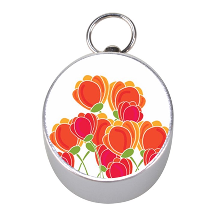 Orange flowers  Mini Silver Compasses