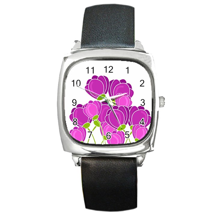 Purple flowers Square Metal Watch