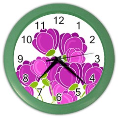 Purple Flowers Color Wall Clocks by Valentinaart