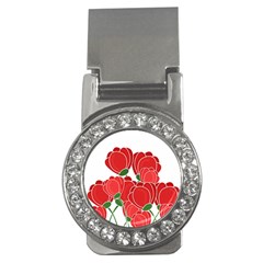 Red Floral Design Money Clips (cz)  by Valentinaart