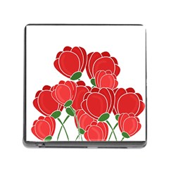 Red Floral Design Memory Card Reader (square) by Valentinaart