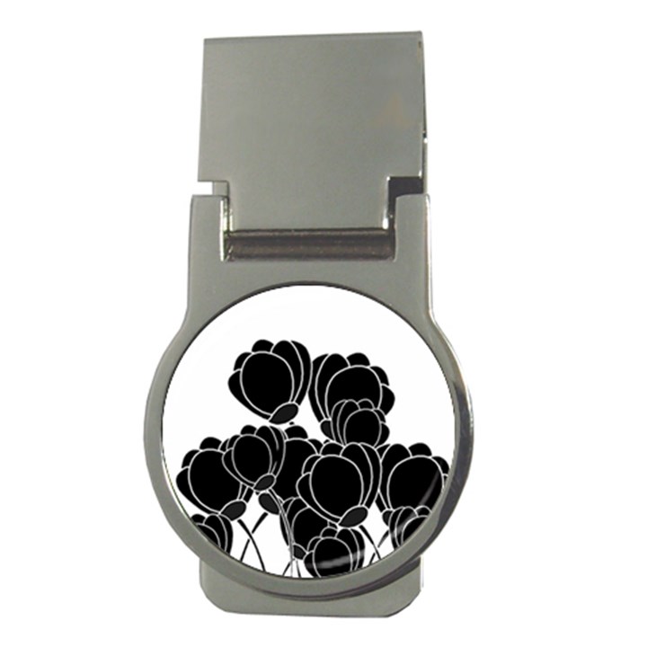 Black flowers Money Clips (Round) 