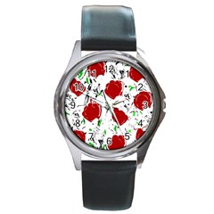 Red Roses 2 Round Metal Watch by Valentinaart