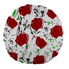 Red Roses 2 Large 18  Premium Round Cushions by Valentinaart