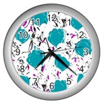 Cyan roses Wall Clocks (Silver)  Front