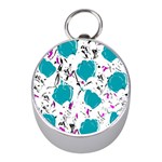 Cyan roses Mini Silver Compasses Front