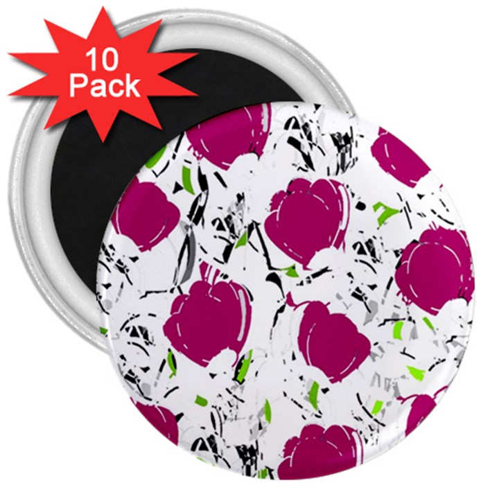 Magenta roses 3  Magnets (10 pack) 