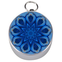 Blue Blossom Mandala Silver Compasses by designworld65