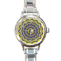 Yellow Blue Gold Mandala Round Italian Charm Watch by designworld65