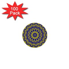 Yellow Blue Gold Mandala 1  Mini Buttons (100 Pack)  by designworld65