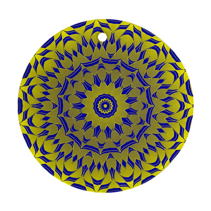 Yellow Blue Gold Mandala Round Ornament (Two Sides) 