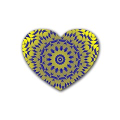 Yellow Blue Gold Mandala Rubber Coaster (heart)  by designworld65