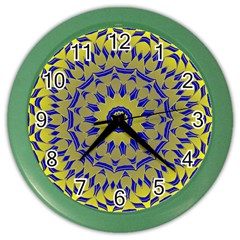 Yellow Blue Gold Mandala Color Wall Clocks by designworld65