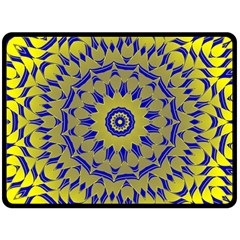 Yellow Blue Gold Mandala Fleece Blanket (large)  by designworld65