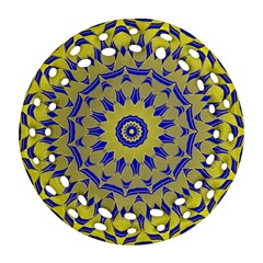 Yellow Blue Gold Mandala Ornament (round Filigree)  by designworld65