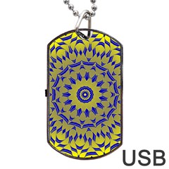 Yellow Blue Gold Mandala Dog Tag Usb Flash (two Sides)  by designworld65